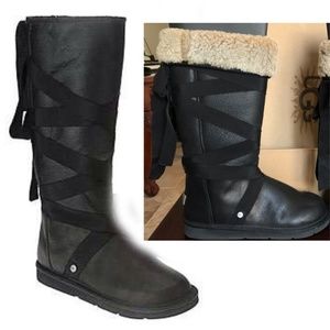 UGG Australia Rina Boots 8 black leather ties tall